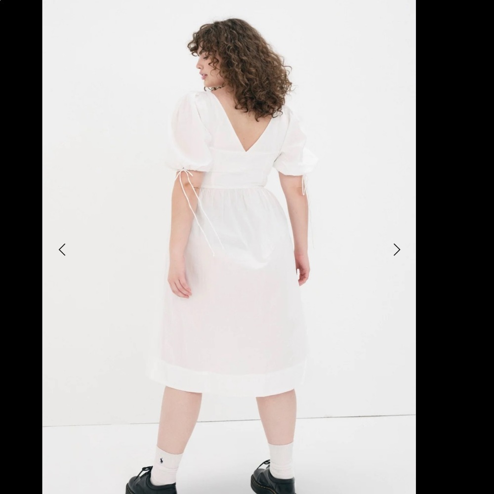 NWOT Classic Puff-Sleeve Midi Dress in White - Picture 5 of 8